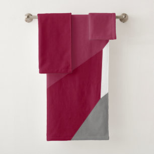 Fuchsia Pink Grey and White Bath Towel Set