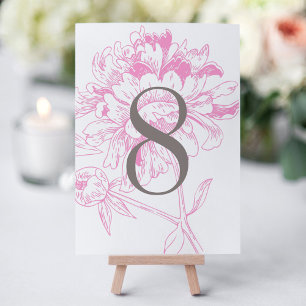 Fuchsia Pink Grey Peony Table Number Card