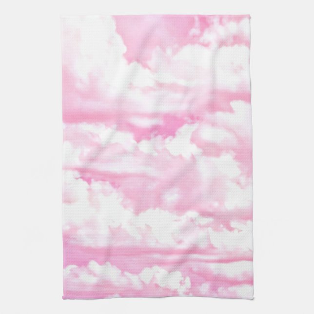 Fuchsia Pink Happy Clouds Decor Kitchen Towel (Vertical)