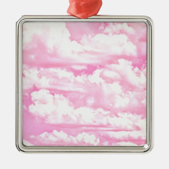 Fuchsia Pink Happy Clouds Decor Metal Ornament (Front)