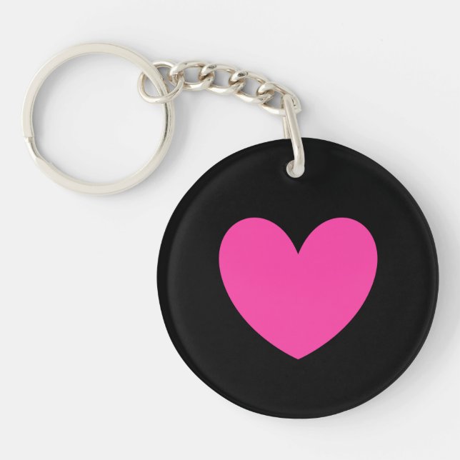 Fuchsia pink heart on black keychain (Front)
