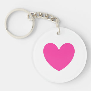 Fuchsia pink heart on white keychain
