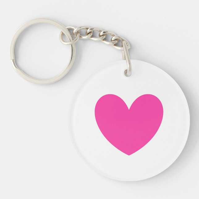 Fuchsia pink heart on white keychain (Front)