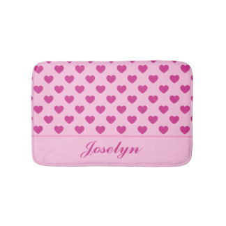 Fuchsia Pink Heart Pattern Handwritten Name y2k Bath Mat
