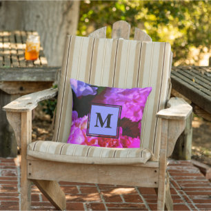Fuchsia Pink Hydrangeas monogrammed Outdoor Pillow