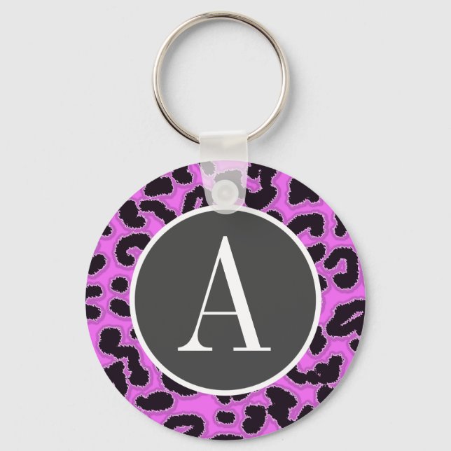 Fuchsia Pink Leopard Animal Print Keychain (Front)