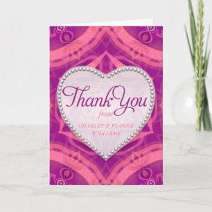 Fuchsia Pink Love Heart Wedding Thank You Cards
