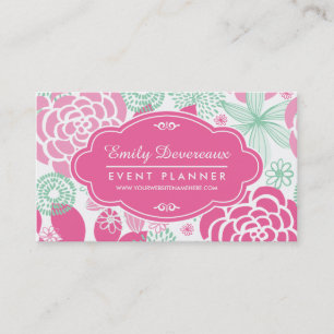 Fuchsia Pink Mint Green Girly Floral Personalized Business Card