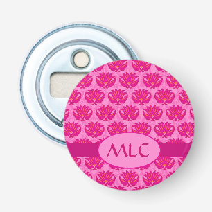 Fuchsia Pink Modern Art Nouveau Damask Monogram Bottle Opener