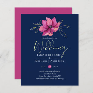 Fuchsia Pink Navy Blue Wedding Invites BUDGET