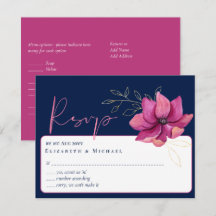 Fuchsia Pink Navy Blue Wedding RSVP