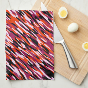 Fuchsia pink, orange, black and white camo kitchen towel