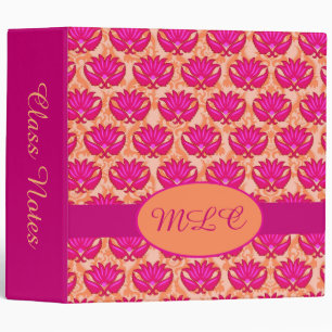 Fuchsia Pink Orange Damask Art Monogram Album Binder