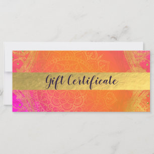 Fuchsia Pink Orange & Gold Indian Gift Certificate