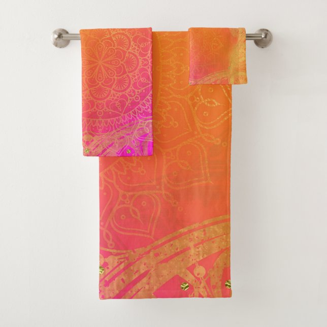 Fuchsia Pink Orange & Gold Indian Mandala Glam (En situation)