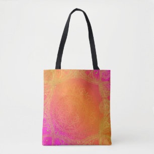 Fuchsia Pink Orange & Gold Indian Mandala Glam Tote Bag