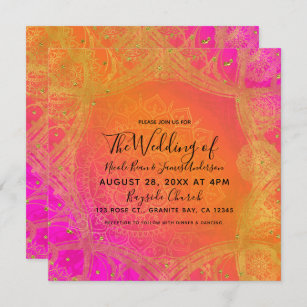 Fuchsia Pink Orange Gold Indian Mandala Wedding Invitation