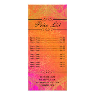 Fuchsia Pink Orange & Gold Mandala Price List Rack Card