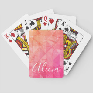 Fuchsia pink orange modern watercolor custom name  playing cards
