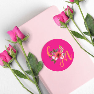 Fuchsia Pink Orange Purple Bright and Bold Floral Classic Round Sticker