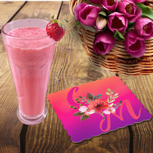 Fuchsia Pink Orange Purple Bright and Bold Floral  Paper Coaster