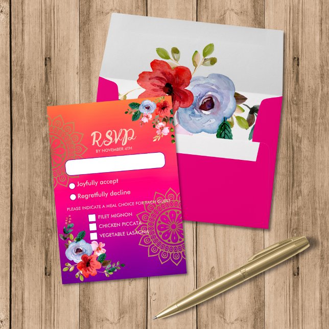 Fuchsia Pink Orange Purple Bright and Bold Floral  RSVP Card (Creator Uploaded)