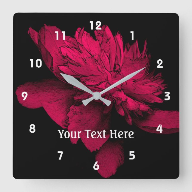 Fuchsia Pink Peony Flower Art Personalized Square Wall Clock (Front)