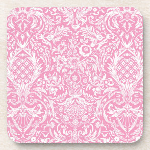 Fuchsia Pink Pineapple Victorian Vintage Damask Coaster