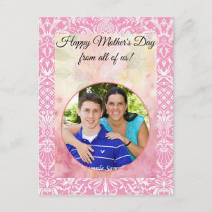 Fuchsia Pink Pineapple Victorian Vintage Damask Postcard