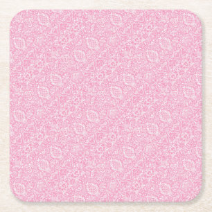 Fuchsia Pink Pineapple Victorian Vintage Damask Square Paper Coaster