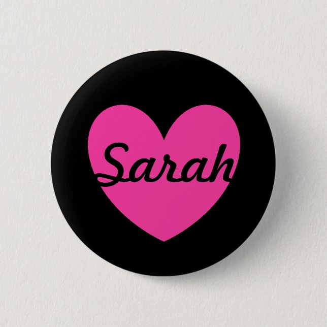 Fuchsia pink polka hearts on black 2 inch round button (Front)
