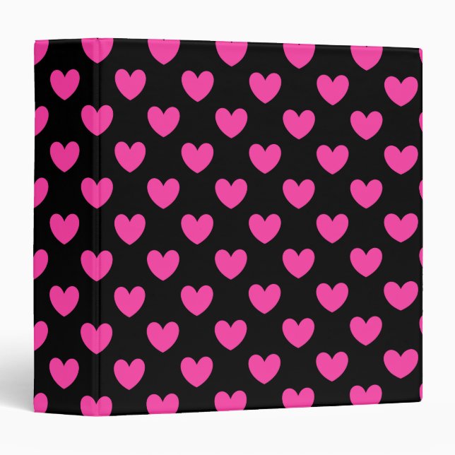 Fuchsia pink polka hearts on black binder (Front/Spine)