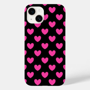 Fuchsia pink polka hearts on black Case-Mate iPhon Case-Mate iPhone 14 Case