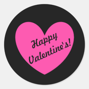 Fuchsia pink polka hearts on black classic round sticker