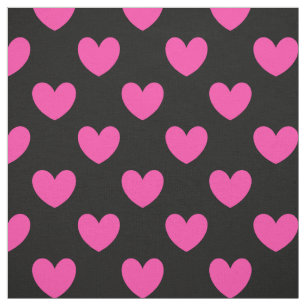 Fuchsia pink polka hearts on black fabric