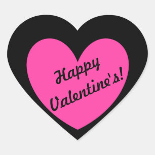 Fuchsia pink polka hearts on black heart sticker