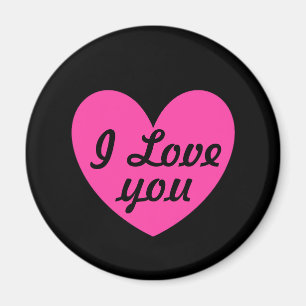 Fuchsia pink polka hearts on black magnet