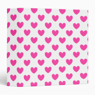 Fuchsia pink polka hearts on white binder