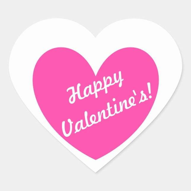 Fuchsia pink polka hearts on white heart sticker (Front)