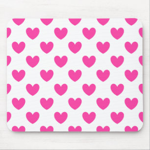 Fuchsia pink polka hearts on white mouse pad