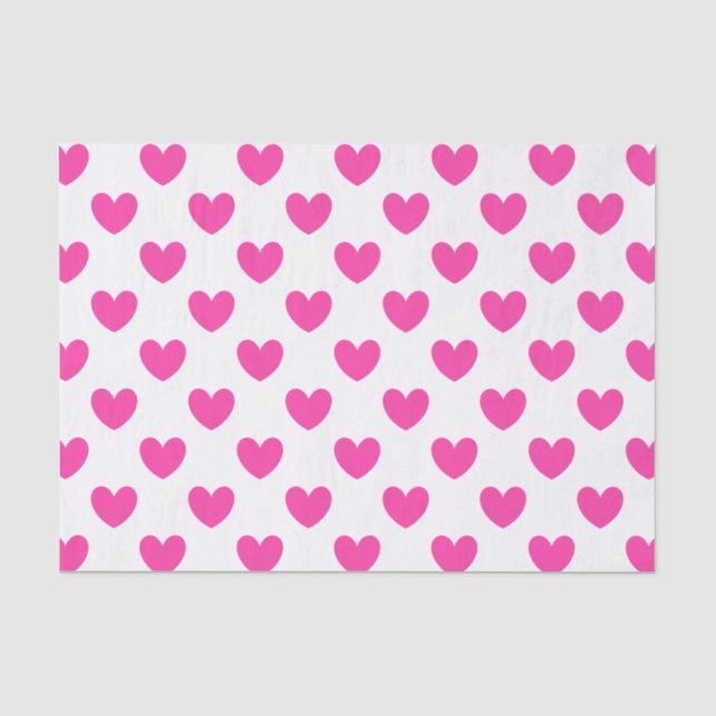 Fuchsia pink polka hearts on white tissue paper (Front)