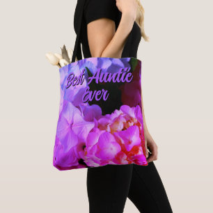 Fuchsia Pink  purple flowers best Auntie ever Tote Bag