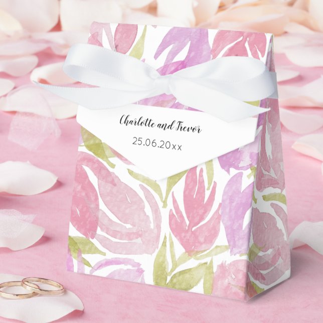 Fuchsia Pink Purple Watercolor Flowers Pattern Favor Box (Wedding)