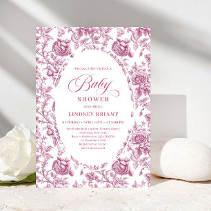 Fuchsia Pink Roses Pattern Boho Floral Baby Shower Invitation