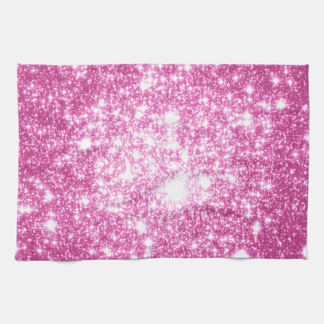 Fuchsia Pink Stars Kitchen Towel (Horizontal)