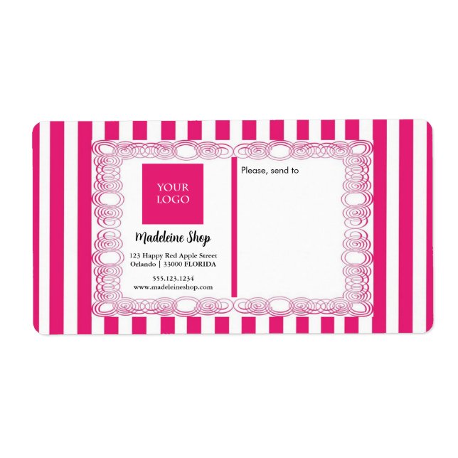 Fuchsia Pink Stripes & Curly Frame & Logo (Devant)