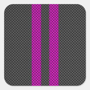 Fuchsia Pink Stripes in Carbon Fibre Style Square Sticker