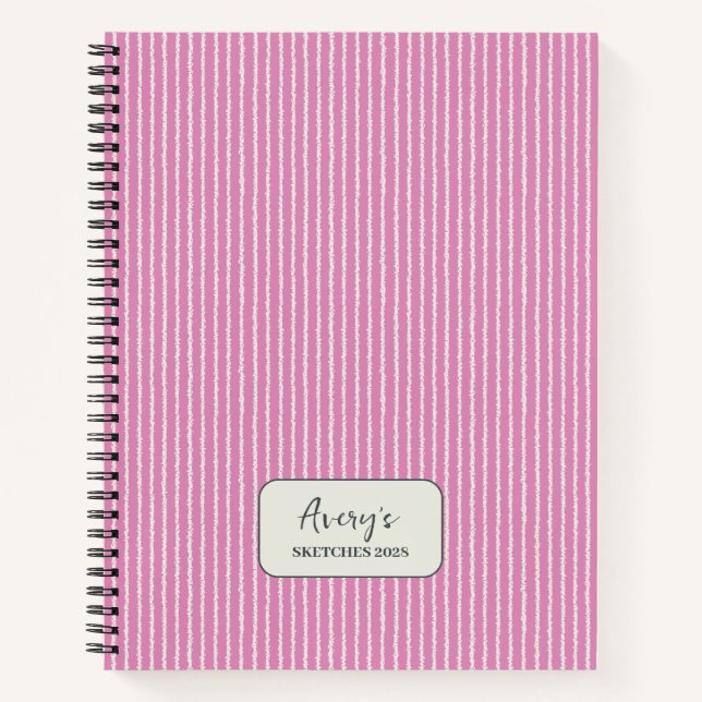 Fuchsia Pink Stripes Pattern Personalized Notebook (Front)