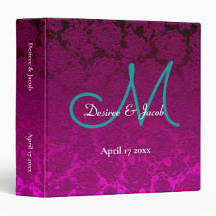 Fuchsia Pink Teal White Monogram Wedding Album Binder