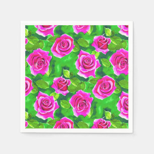 Fuchsia Pink Watercolor Rose Pattern Napkin